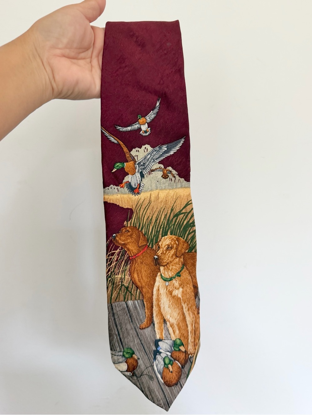 Puritan 100% Silk Classic Hunting Dogs Tie Burgundy for Dog Lovers 1999 Contiff